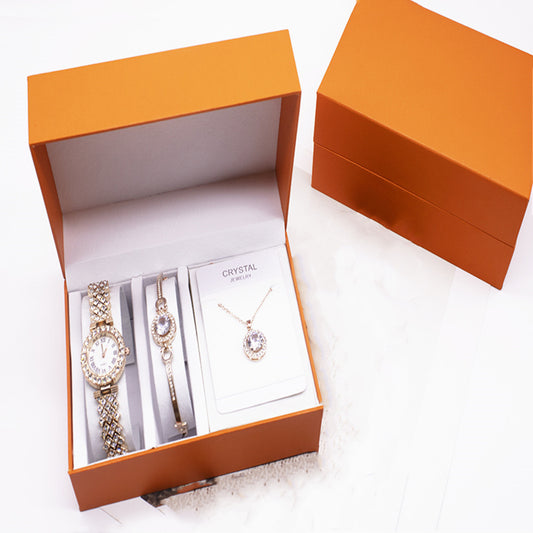 3-piece Rhinestone Watch & Jewelry Set - Bracelet and Necklace - Hopshopper